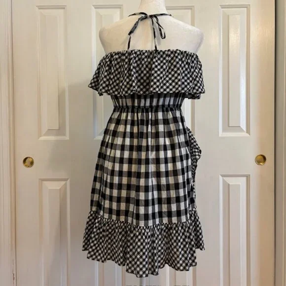 J. Crew Black/White Gingham Ruffle Halter Mini Dress Size Small - Picture 5 of 9